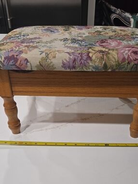 Floral Upholstered Wooden Foot Stool.- Pink & Green